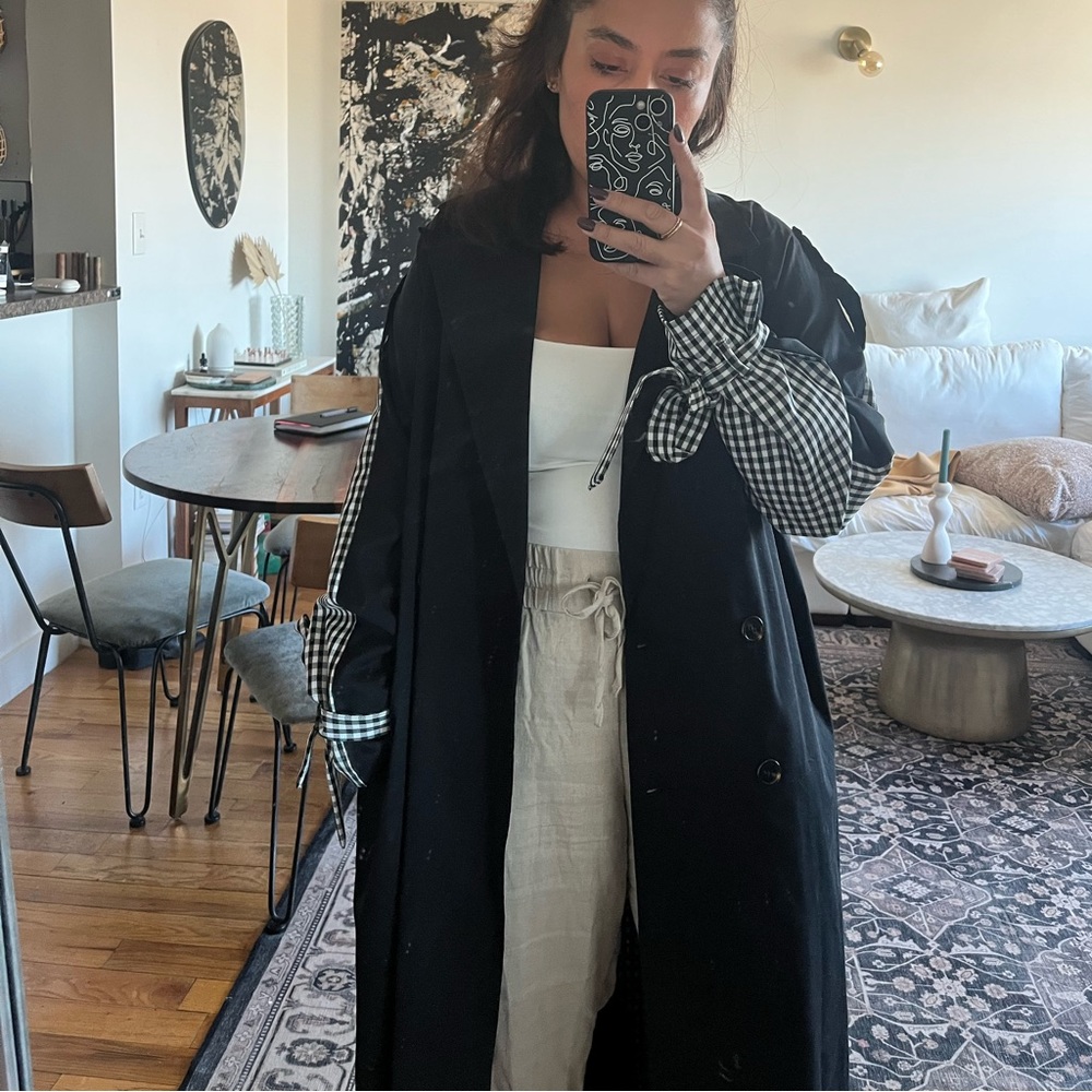 Missguided black and check gingham trench coat. Size 6